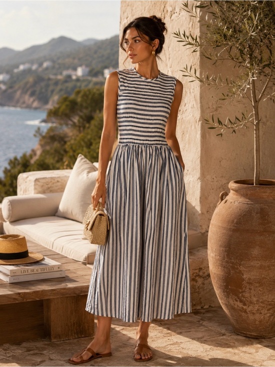 Commense Dresses & Skirts - NWT Commense 100% Cotton Striped Midi Dress